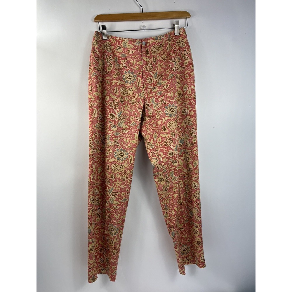 Sigrid Olsen Sport‎ Pants Women's Sz 8 Peach Floral Back Pockets Zip Stretch
